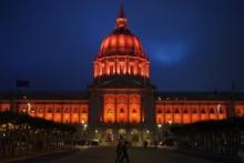 City Hall lit up orange for bladder cancer awareness
