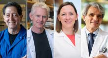 From left toright: Kevan Shokat, PhD, winner of the Gamechanger Award; Joseph DeRisi, PhD, winner of the Best Startup Award; Susan Lynch, PhD, winner of the Disruptive Research Award; and Steven Hauser, MD, winner of the Distinguished Lifetime Achievement Award.
