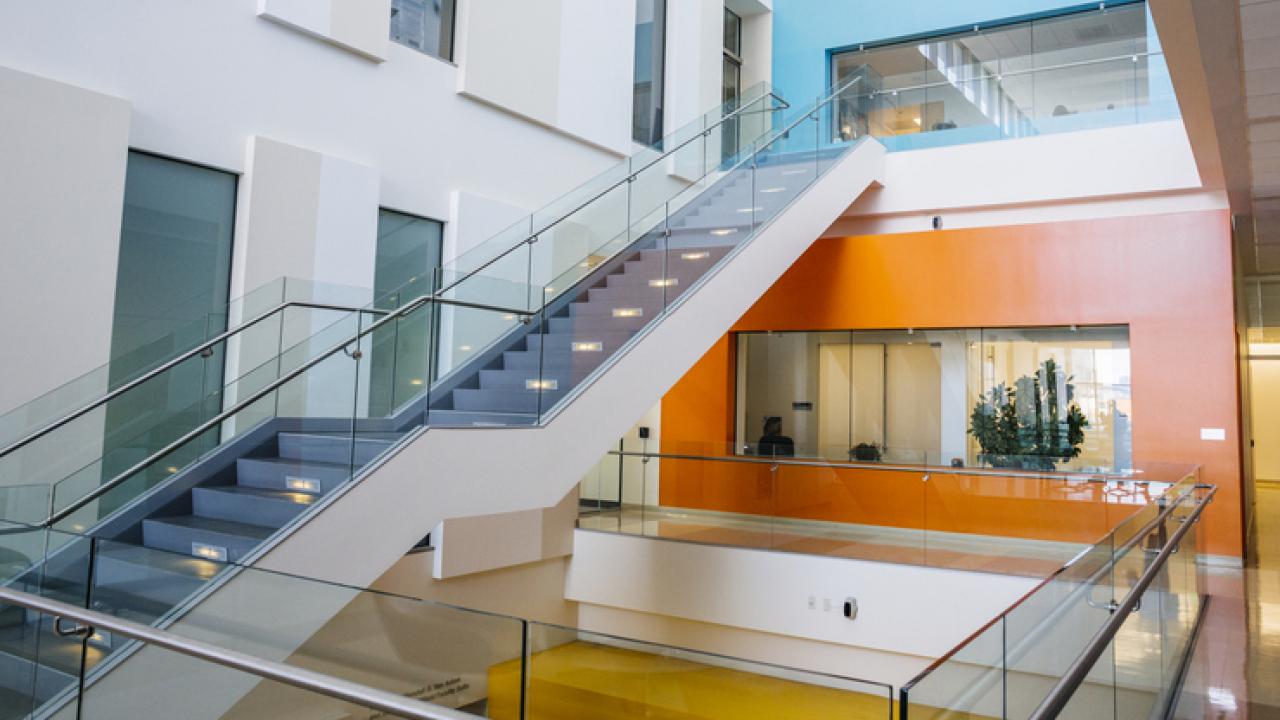 Inside the UCSF Helen Diller Family Cancer Research Building at Mission Bay. Diller Building at Mission Bay