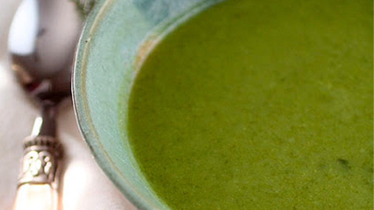 green soup with spoon