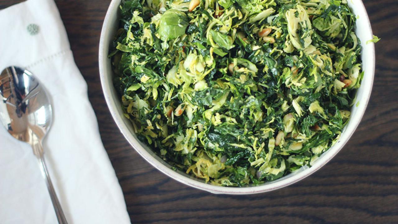 Raw Kale & Brussels Sprouts Salad with Lemon-Mustard Vinaigrette
