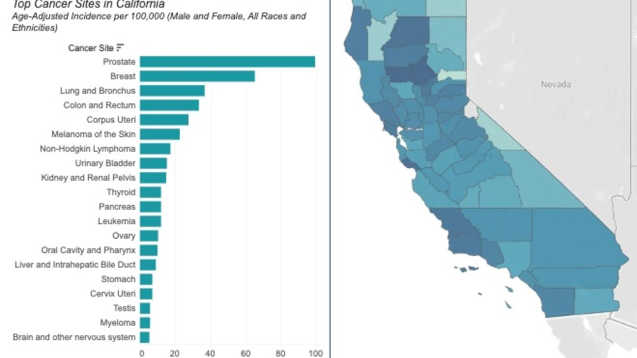 Screenshot from Greater Bay Area Cancer Registry Dashboard Map of Catchment area