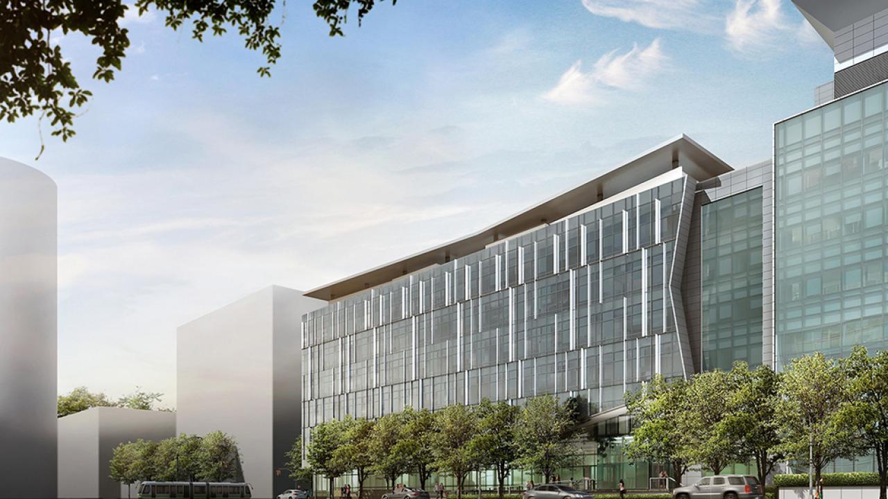 Architectural rendering of UCSF Precision Cancer Medicine Building, courtesy of Stantec Architecture, Inc..
