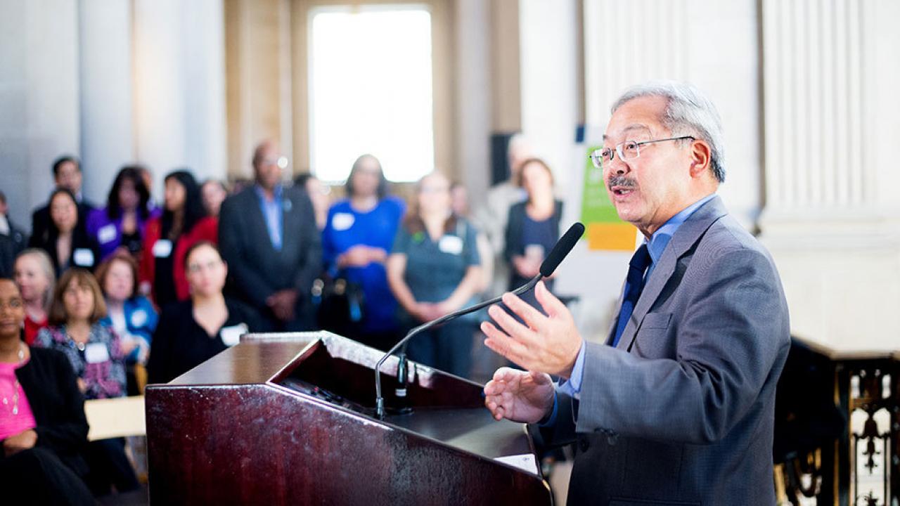Mayor Ed Lee speaks during a launch event for the San Francisco Cancer Initiative on Wednesday, Nov. 16, 2016, at San Francisco City Hall.
(Photo by Noah Berger)