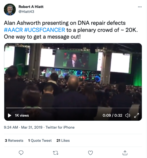 Robert Hiatt from UCSF shares video of Alan Ashworth at AACR 2019 Conference