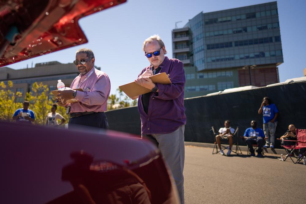 Talmadge King and Alan Ashworth judging the Blue Ribbon Car Show and prostate cancer screening event