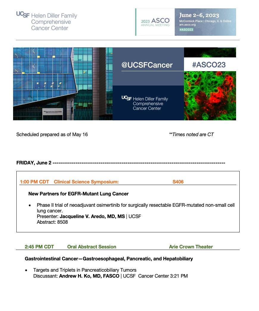 UCSF presentations at ASCO 2023