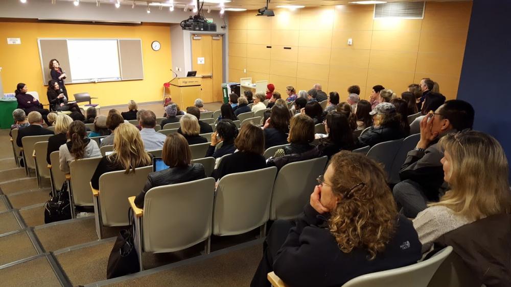 Attendees listen to Dr. Hope Rugo at a Bay Area Breast Cancer Forum 