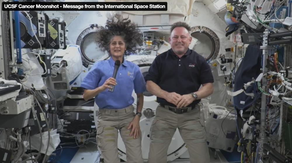 From 260 miles above Earth: NASA astornauts Sunita “Suni” L. Williams and Barry “Butch” E. Wilmore greeted UCSF with a surprise recorded message.
