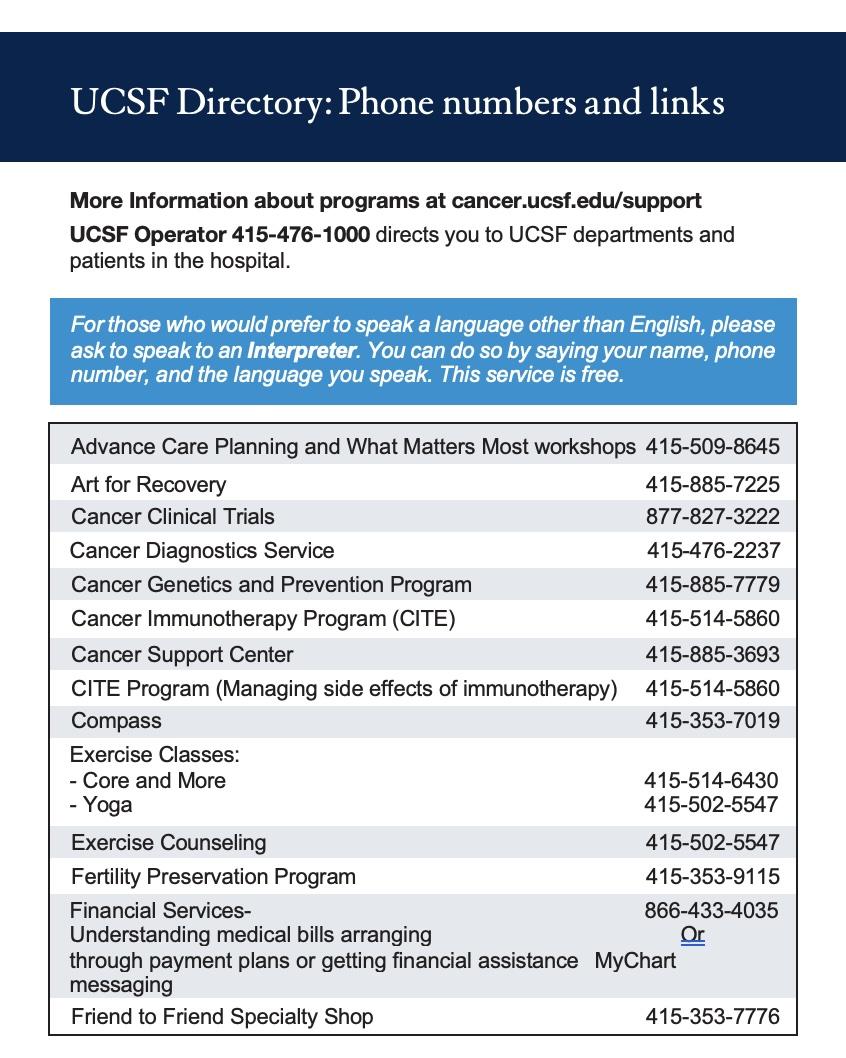 Common UCSF Phone Numbers