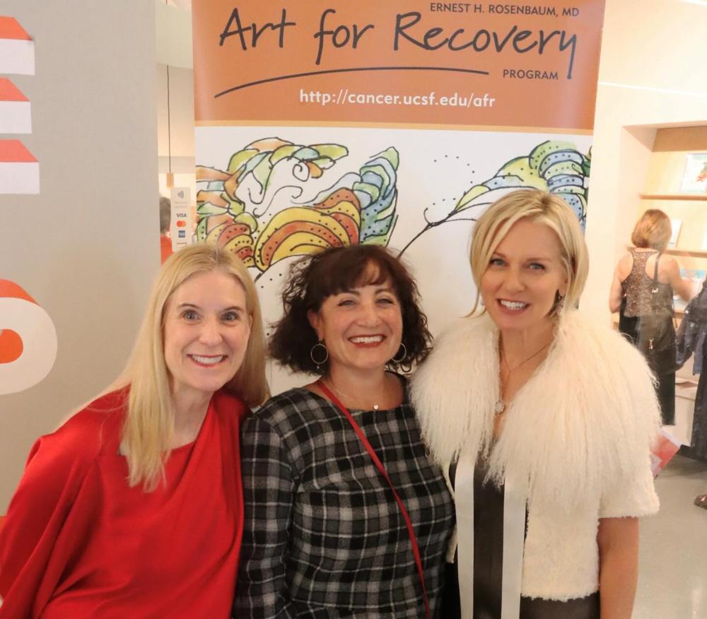 Chris Pollack, Laurel Bray-Hanin and Amy Van Cleve at SFMOMA Art for Recovery exhibit opening