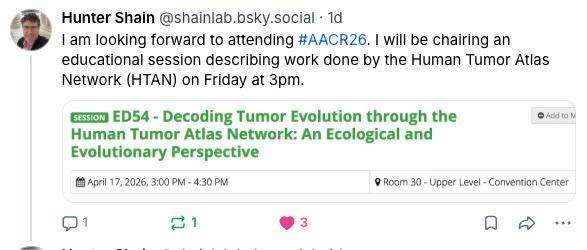Hunter Shain, Bluesky AACR 2026 post
