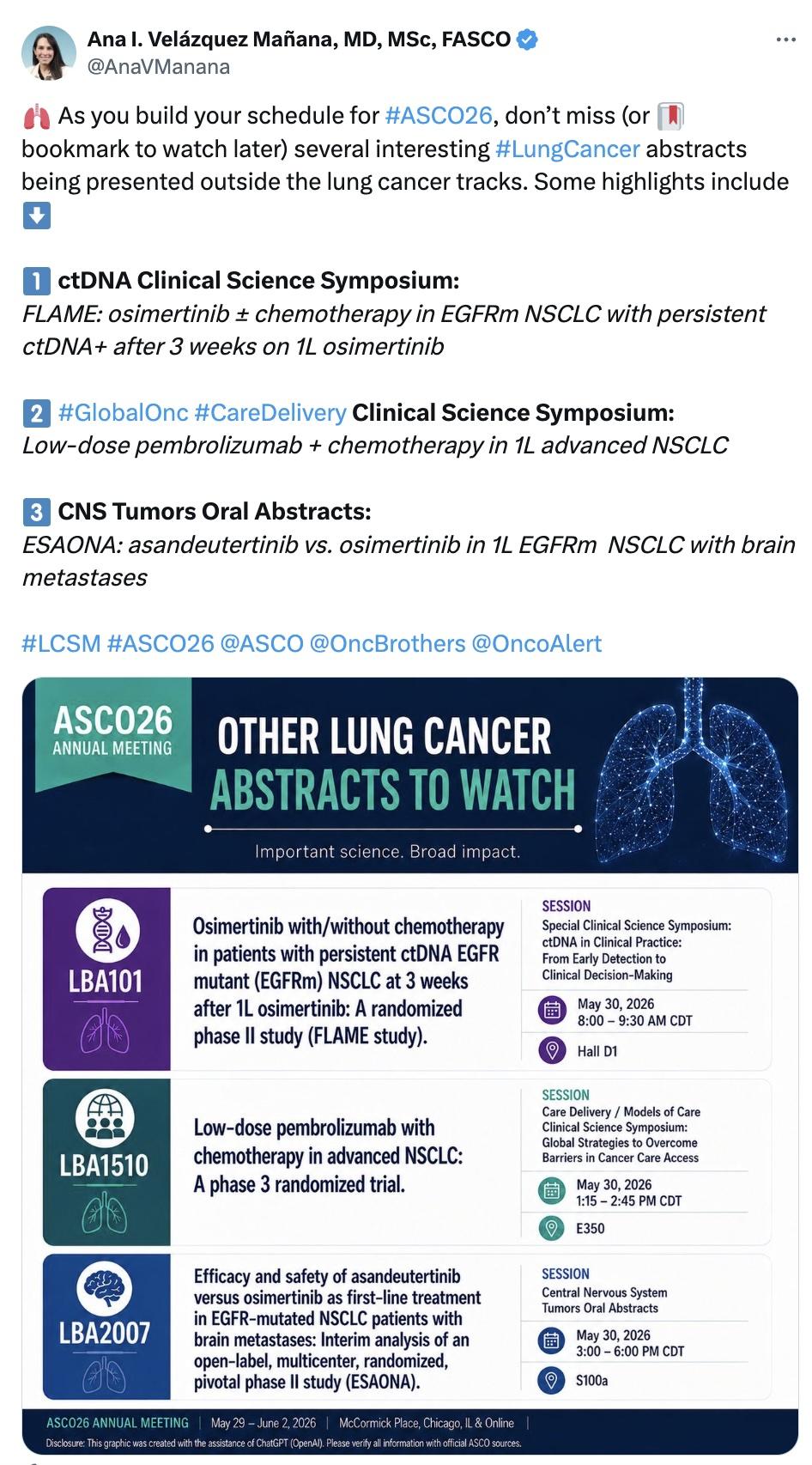 Ana Velasquez Manana on Lung Cancer presentations at #ASCO26