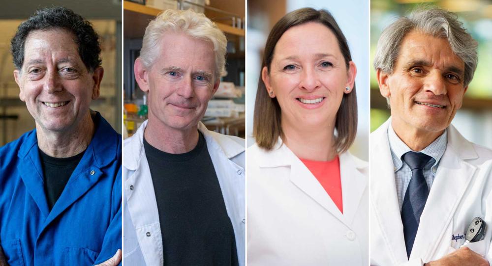 From left toright: Kevan Shokat, PhD, winner of the Gamechanger Award; Joseph DeRisi, PhD, winner of the Best Startup Award; Susan Lynch, PhD, winner of the Disruptive Research Award; and Steven Hauser, MD, winner of the Distinguished Lifetime Achievement Award.