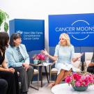 First Lady, Dr. Jill Biden (center) speaks with cancer researchers. Left to right: Alan Ashworth, MD, Paola Betancur, MD, Monica Bertagnolli, MD, First Lady Jill Biden, PhD, Kami Pullakhandam.