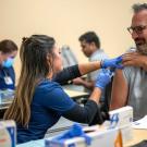 Michael Potter receiving flu shot at UCSF