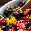 Closeup of fruit salad with quinoa