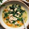 closeup of white bean and spinach soup